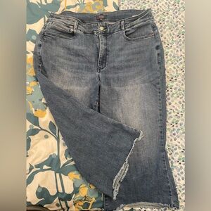 NYDJ High Rise Cropped Wide Leg Jeans with Frayed Hem. Size 16w